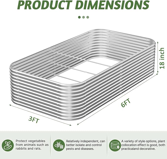 2 Pack Tall 6x3FT Corrugated Galvanized Steel Raised Garden Bed Outdoor, Metal Above Ground Garden Bed for Vegetables and Flowers, Raised Beds for Gardening-6x3x1.5FT
