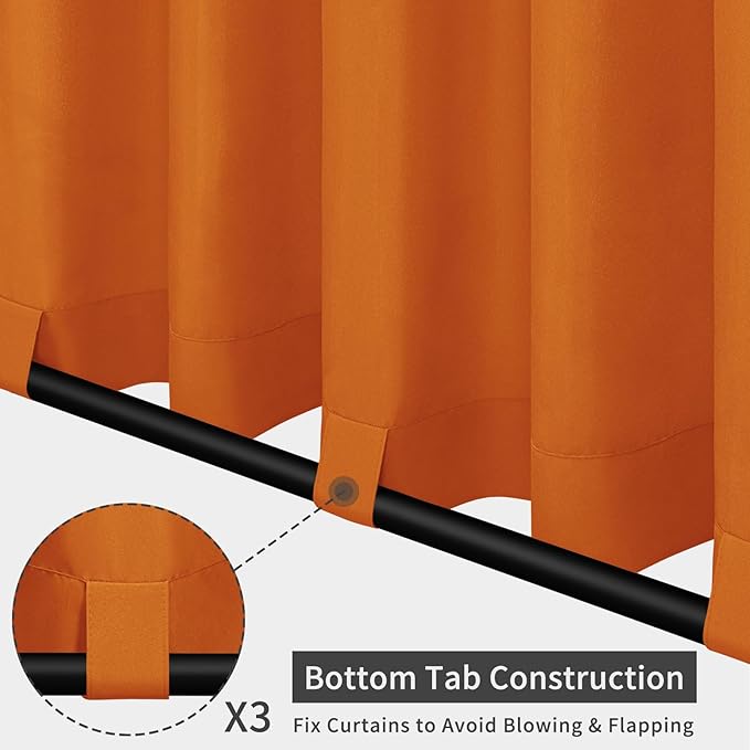 Easy-Going Outdoor Patio Curtains Detachable Tab Top Windproof Weatherproof Curtain for Cabana, Porch, Pergola and Gazebo, Tab Bottom Drape, 2 Panels, 54W x 84L inch, Orange