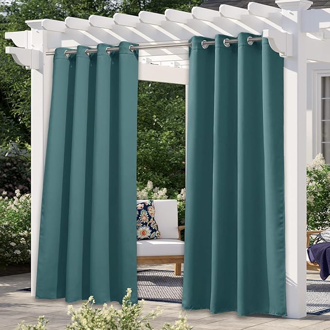 NICETOWN Outdoor Blackout Curtain for Patio Waterproof, Thermal Insulated Rustproof Grommet Blackout Indoor Outdoor Curtain/Drape for Arbor, Teal, 1 Panel, W52 by L95