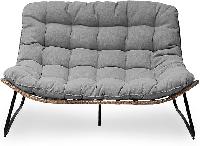 Crestlive Products Outdoor Loveseat 3PCS, Outdoor Sofa Set, All-Weather Boho Rattan Patio Furniture with Soft Cushion for Balcony, Poolside, Backyard (Without Table)
