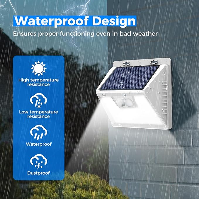 Peasur White Solar Lights Outdoor Waterproof, 8 Pack 140LED Bright Motion Sensor Security Lights 3 Modes, Solar Powered Fence Wall Light for Garden Yard Outside