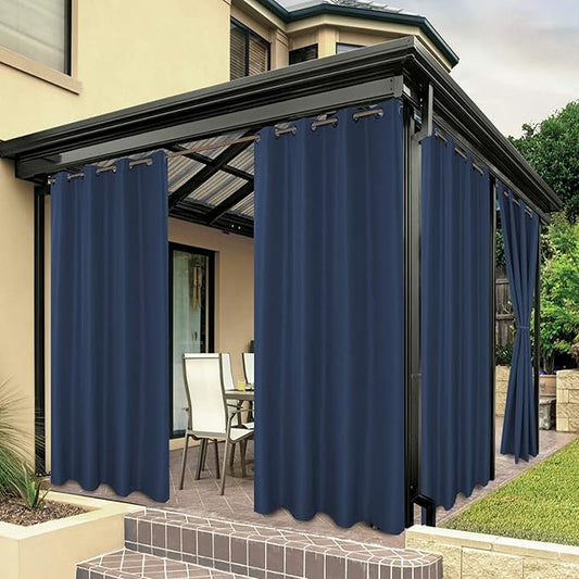 BONZER Outdoor Waterproof Curtains for Patio Privacy Grommet Light Filtering Outside Curtains for Gazebo, Porch, Pergola, Pavilion, 1 Panel, 84W x 95L inch, Navy