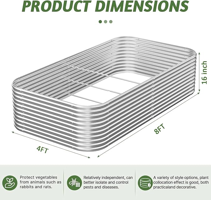 2 Pack Tall 8x4FT Corrugated Galvanized Steel Raised Garden Bed Outdoor, Metal Above Ground Garden Bed for Vegetables and Flowers, Raised Beds for Gardening