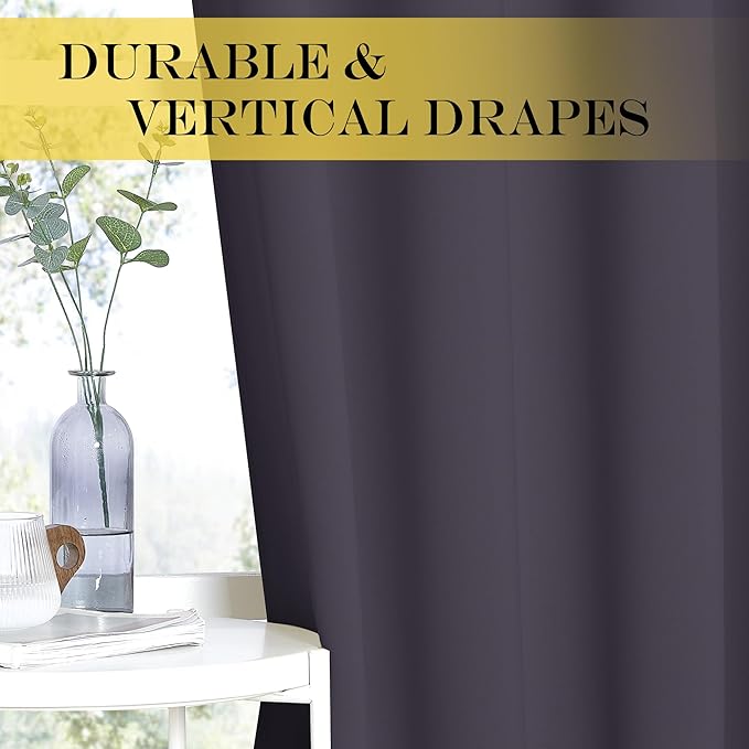 NICETOWN Blackout Curtains 72 inches Long, Grommet Privacy Window Thermal Insulated Room Darkening Sliding Glass Door Drape for Bedroom Living Room, 1 Panel, W100 x L72, Greyish Purple