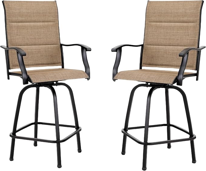 MFSTUDIO Outdoor Bar Stools Set of 2, Swivel Bar Height Patio Chairs Outdoor Barstools High Top Patio Swivel Bar Chairs, Padded Textilene Stools for Outside
