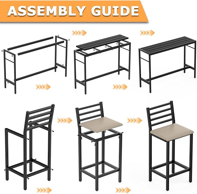 3 Piece Outdoor Patio Bar Set, 50" Rectangular Counter Height High Top Bar Table Patio Bar Set, 2 Cushioned 41" Bar Stools Modern Metal Outdoor Bar Set for Poolside, Balcony, Backyard, Porch