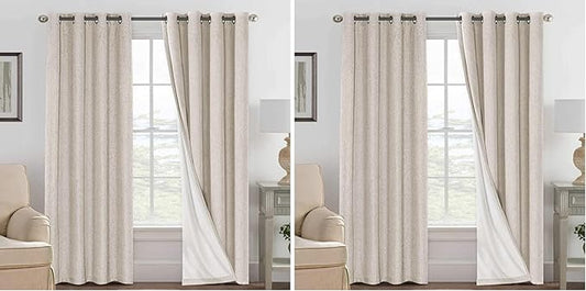 H.VERSAILTEX Blackout Curtains, Linen Curtains 108 inches Long 100% Black Out Curtains for Bedroom Windows, Textured Linen Look Draperies Grommet with White Liner, 2 Panels, Natural (Pack of 2)