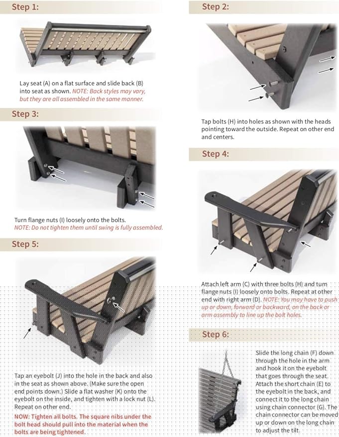 Mission Poly Lumber Wood 5FT Porch Swing Amish Craftsmandship Made in USA HDPE with No Wood fibers 1000 lbs Limit. Stainless Steel Hardware.Signature Design for Patio Outdoor Backyard Garden Park