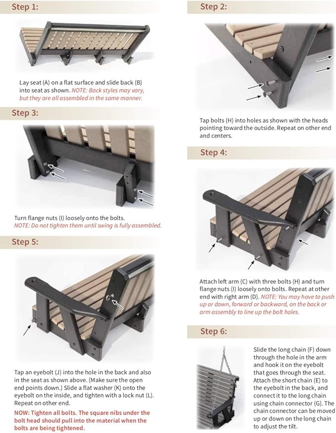 Mission Poly Lumber Wood 5FT Porch Swing Amish Craftsmandship Made in USA HDPE with No Wood fibers 1000 lbs Limit. Stainless Steel Hardware.Signature Design for Patio Outdoor Backyard Garden Park