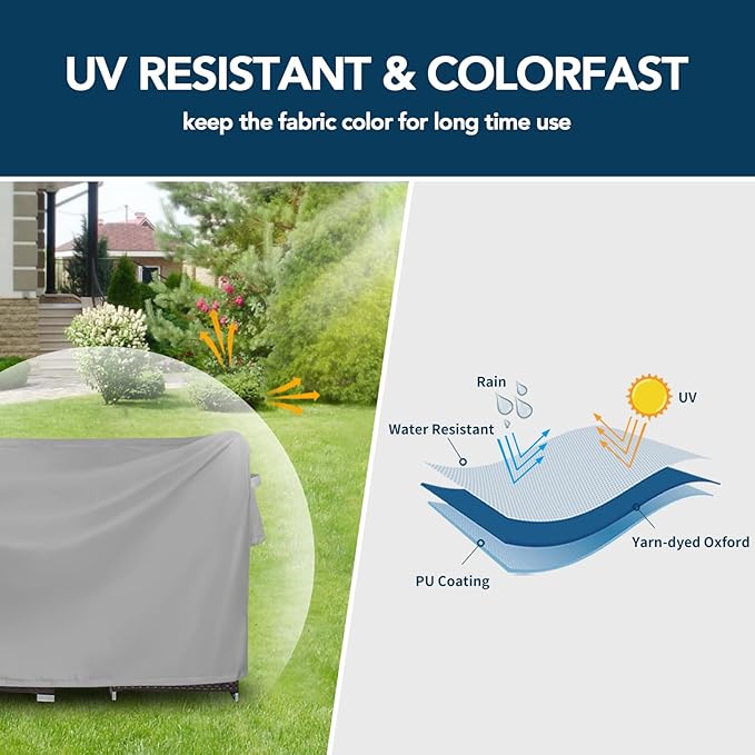 Easy-Going Rectangle Patio Furniture Cover Waterproof Outdoor Dining Table and Chair Cover Anti-UV Outside Sectional Sofa Set Covers (90"L x 64"W x 28"H, Grey)
