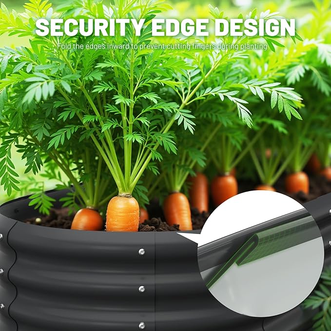 Galvanized Metal Raised Garden Bed Kit for Lightweight Planter Boxes Outdoor with Easy Assembly,4x2x1ft Oval Large Galvanized Gardening Raised Bed for Vegetables, Fruits, Flower,Black