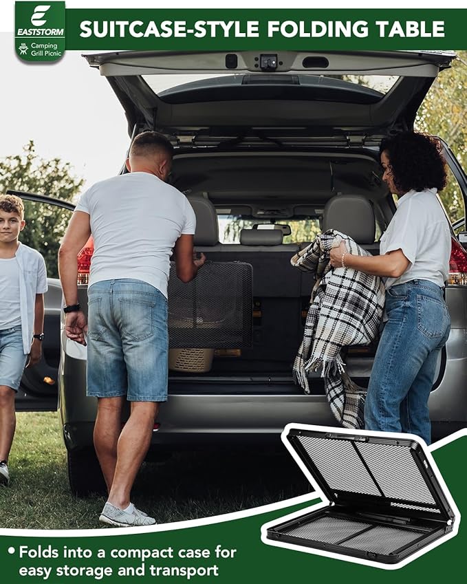 3 ft Folding Table with Adjustable Height (16.5" & 26"), Black Metal Mesh Table with Carry Handle, Portable for Camping, Tailgating, BBQ, Picnic & Indoor, Fits 3–6 People, 7.5 lb, Supports 66 lb
