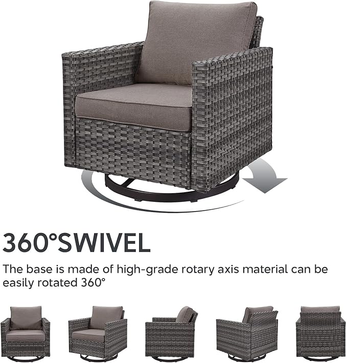 Belord Patio Sectional Furniture Set with Coffee Table: 8 Pieces Wicker Patio Conversation Set with L Shaped Sofa, Outdoor Swivel Glider Rocker, Rattan Ottomans, Removable