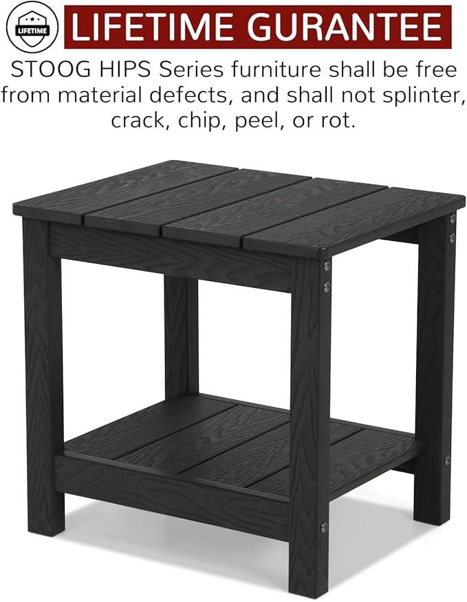 Stoog Outdoor Side Table with 2 Layer Storage, All-Weather Rectangular End Table, Low Maintenance, Black