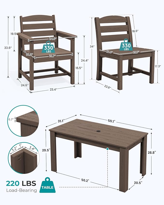 SERWALL Outdoor Dining Sets for 10, HDPE Dining Sets for 10 Person with 2 Rectangular Tables and 8 Armless Chairs and 2 Armchairs, Patio Dining Sets for Garden, Backyard, Poolside, Coffee