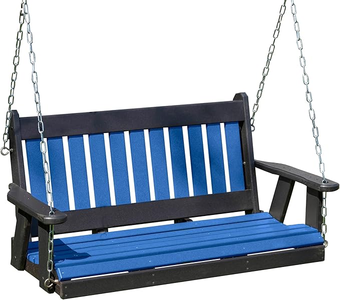 Mission Poly Lumber Wood 5FT Porch Swing Amish Craftsmandship Made in USA HDPE with No Wood fibers 1000 lbs Limit. Stainless Steel Hardware.Signature Design for Patio Outdoor Backyard Garden Park