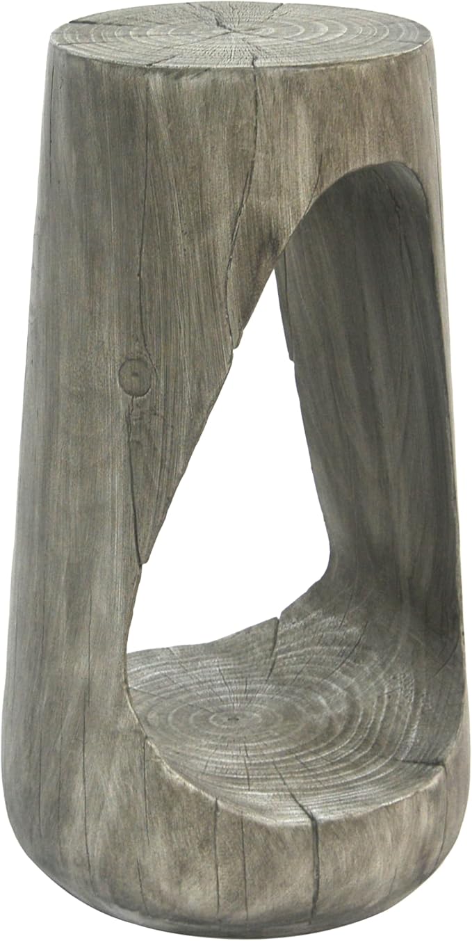 Christopher Knight Home Novi 26.57" H Lightweight Concrete Outdoor Side Table, Hollow Round-Shaped Patio End Table, MGO Outdoor Coffee Table, Garden Plant Stand Indoor, Wood-Like Texture, Gray