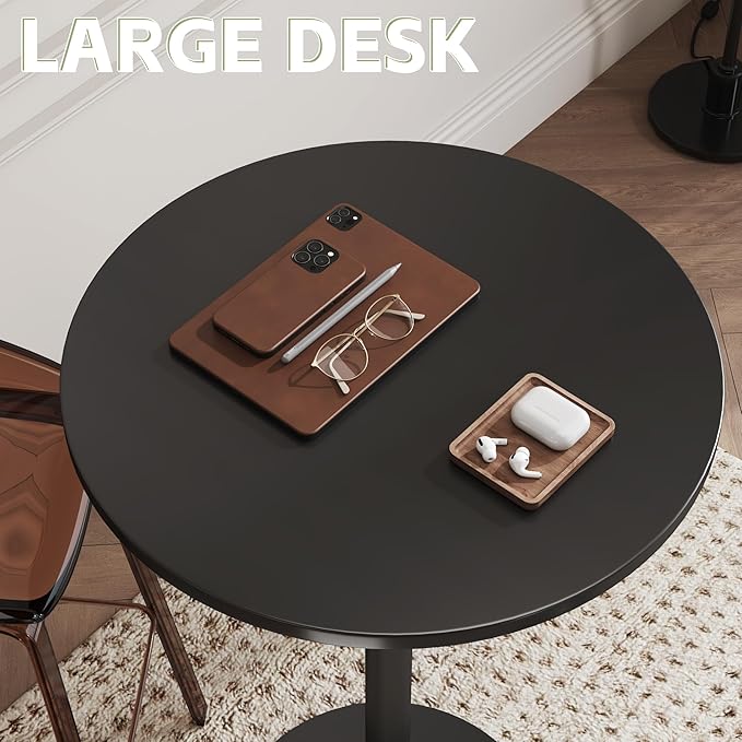 Flamaker Round Bistro Pub Table Modern Style Metal Base MDF Top Cocktail Bar Table Counter Bar Height for Pub, Dining Room, Party (2, Full Black)