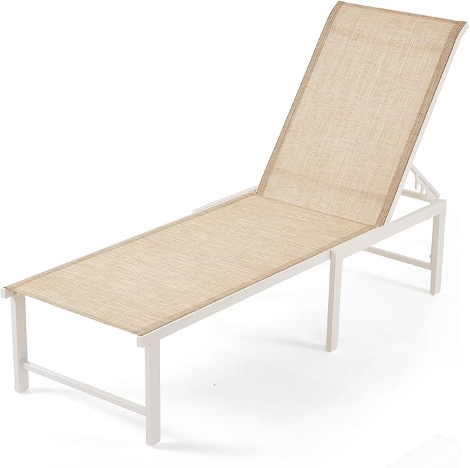 Outdoor Pool Lounge Chairs, Aluminum Patio Lounge Chairs, Five-Position Recliner Loungers for Poolside Yard Balcony Deck Beach (White,1PCS)