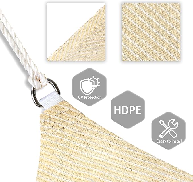 Patio Paradise 8' x 8' x 7'11" Sun Shade Sail Triangle Canopy, Permeable Shade Cloth Fabric Sunlight Block Patio Cover HDPE Deck Awning for Outdoor Backyard Pergolas Roof Shading, Beige