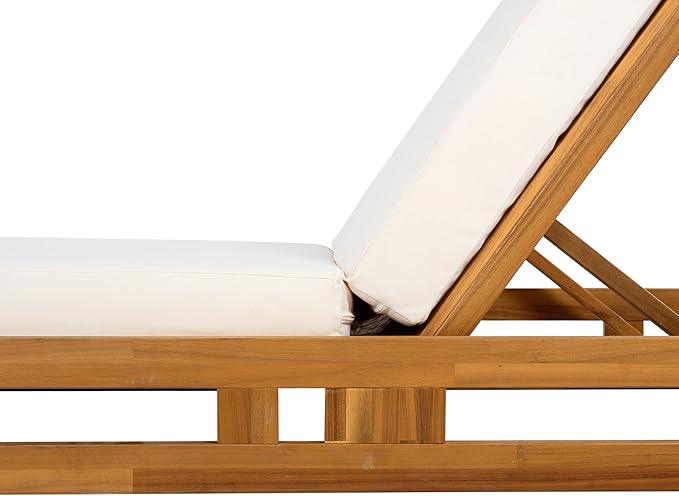 Christopher Knight Home Jossie Acacia Wood Chaise Lounge Chair Outdoor Set of 2, Adjustable Backrest Sun Lounger Recliner, Patio Outdoor Chaise Lounge with 4" Thick Water-Resistant Cushion,Teak+Cream
