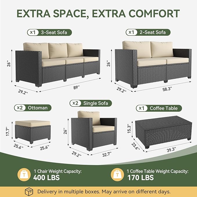 Aoxun 9 Piece Outdoor Patio Furniture Set 8 Seats, Outdoor Sectional with Thick Waterproof Cushions & Storage Coffee Table, Patio Conversation Sets for Garden,Backyard, Porch, Balcony, Deck, Beige