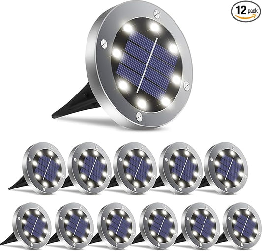 4.6inch Solar Lights Outdoor Waterproof,12Pack Solar Lights for Outside,Solar Garden Lights Landscape Lighting for Patio Pathway Lawn Yard Deck Driveway Walkway(White Light)