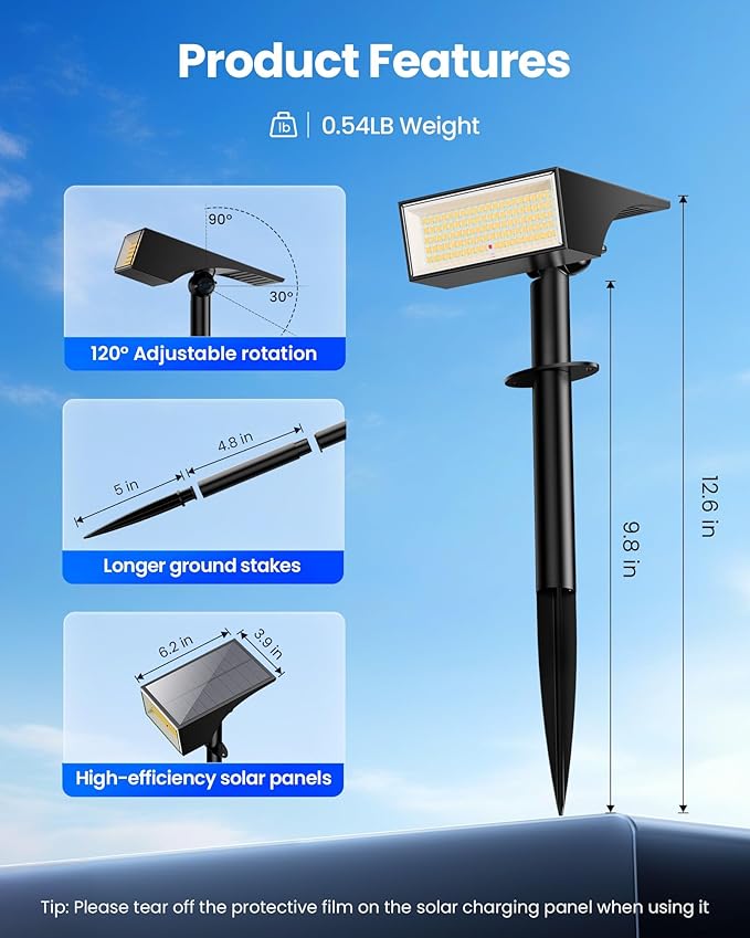 Koicaxy Solar Lights Outdoor Waterproof 8 Pack IP65, 100 LEDs 4 Light Modes, Higher Charging Efficiency, Auto On/Off Solar Landscape Spotlights for Garden Decor Yard Pathway Patio - Warm White