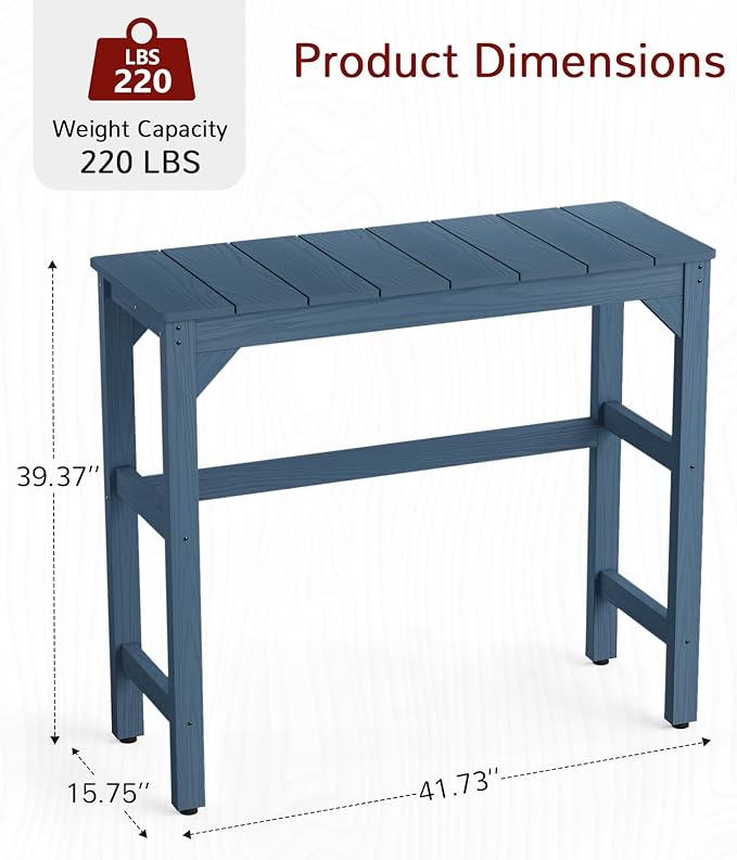 Stoog All-Weather Outdoor Bar Table, Patio Counter Height Bar Tables with Waterproof Top, Never Fade or Rot, for Balcony, Backyard, Porch, and Poolside, Blue