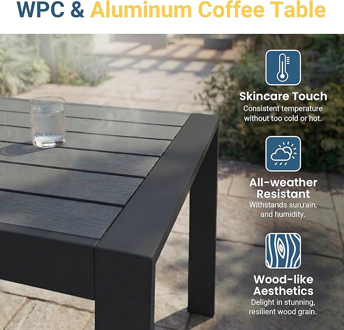 Wisteria Lane Aluminum Patio Furniture Set for All Weather, Oversized Metal Outdoor Furniture Set with 27.5" Deep Seat and 10" Back Cushion, Patio Conversation Sets with Wide armrest, Light Gray