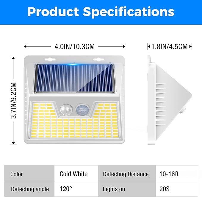 Peasur Solar Lights Outdoor Waterproof, 1Pack 140LED Bright Motion Sensor Security Lights 3 Modes, Solar Powered Fence Wall Light for Garden Yard Outside(Cool White)