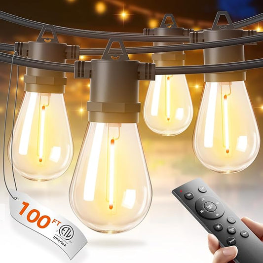 addlon 100FT LED Outdoor String Lights with Edison Shatterproof Bulbs, Heavy-Duty and Weatherproof Strand, Commercial Grade Patio Lights, Decorative for Garden or Patio, Black