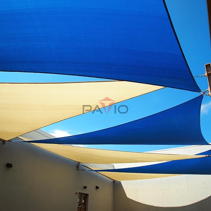 Patio Paradise 10' x 10' x 10' Sun Shade Sail Triangle Canopy Shade Cloth Fabric Sunlight Block Patio Pergola Cover HDPE Deck Awning for Outdoor Backyard Roof Shading, Blue