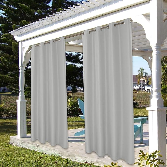 BONZER Outdoor Curtains for Patio Waterproof Thick Privacy Grommet Light Filtering Outside Curtains for Porch Pergola Gazebo Deck, 1 Panel, 84W x 95L inch, Silver