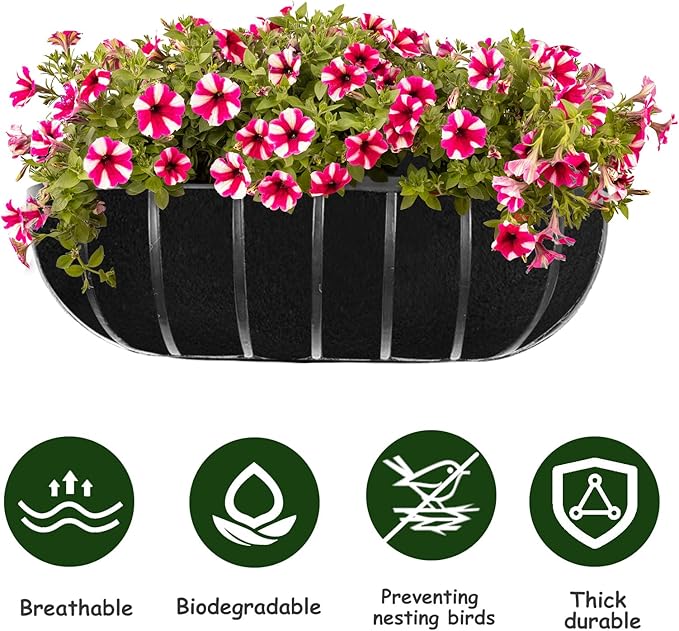 3PCS 30 Inch Planter Basket Liners Fabric Window Box Liners Felt Trough Planter Liner Replacement Black Flower Basket Liner Non-Woven Hanging Plant Liner for Planters Garden Fence - Avoid Bird Nesting