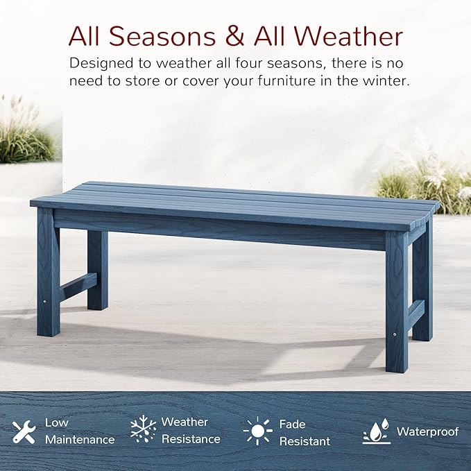 Stoog Outdoor Bench, 2-Person Patio Dining Bench, Waterproof Garden Bench, Never Rot or Fade, for Porch, Garden, Deck, and Entryway, Blue