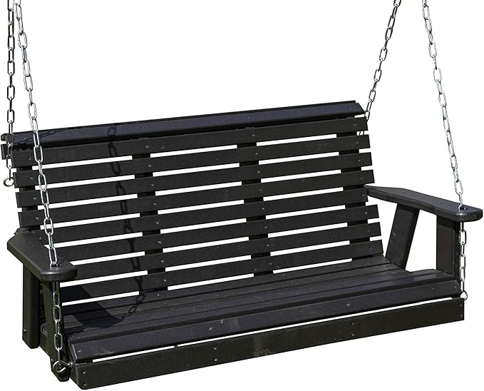 Poly Lumber Wood 4FT Porch Swing Amish Craftsmandship Made in USA HDPE with No wood fibers and 1000 lbs Limit. Stainless Steel Hardware.Signature Rollback design for Patio Outdoor Backyard Garden Park