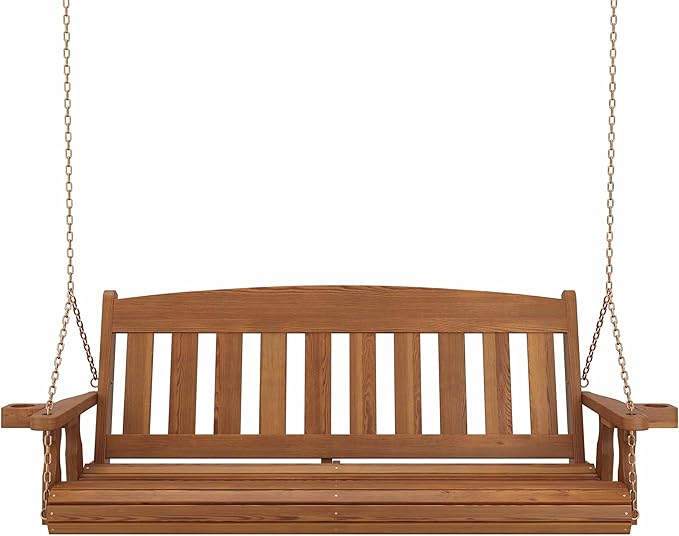 Amish Casual Heavy Duty Mission Treated Porch Swing, 6-Foot, Oak Stain, 8Ft Chains, with Cups