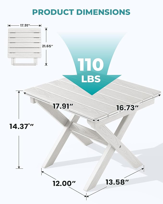 SERWALL Folding Outdoor Side Table Set of 6, Adirondack End Table, White