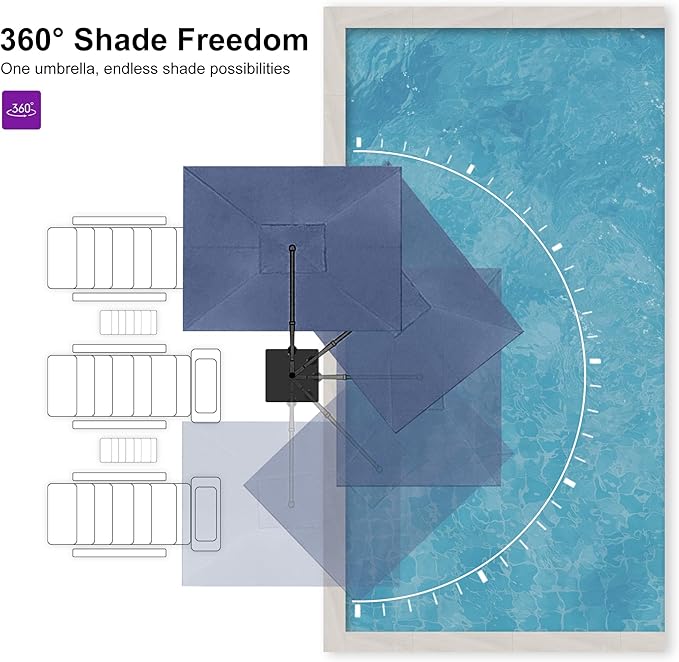 PURPLE LEAF Patio Umbrella 10' X 13' Rectangle Cantilever Umbrella Large Aluminum Outdoor Umbrellas with 360-degree Rotation & UPF40+ Premium Fabric for Deck Pool Garden Yard, Ocean Slate