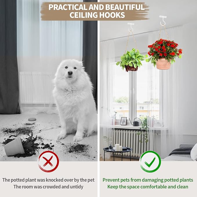 Plant Hooks for Hanging Plant Bracket 6inch Metal Plant Hanger Decorative Wall-Plant Wall Hanger forHanging Lanterns, Bird Feeder, Flower Basket, Home Decor Indoor & Outdoor 2 Pack(White)