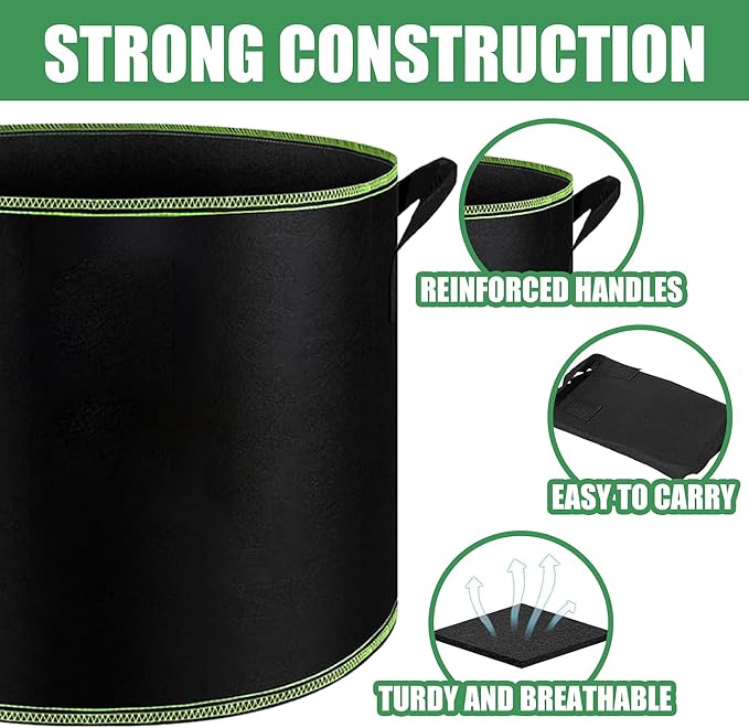 3-Pack 10 Gallon Plant Grow Bags, Thickened Nonwoven Fabric Pots with Handles,Sturdy Garden Planters Aeration Gardening Container to for Plants, Vegetables, and Flowers