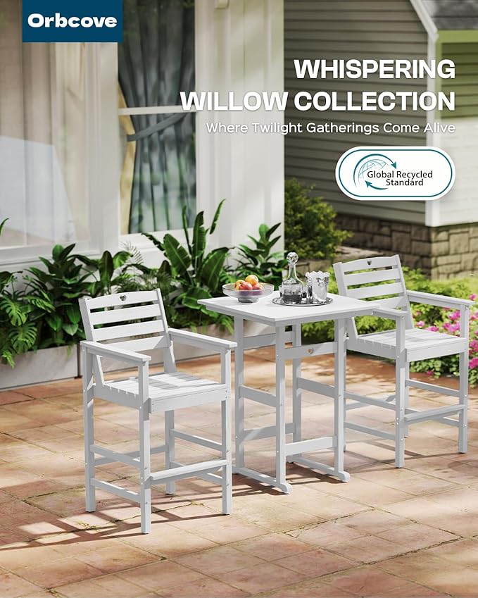 Patio Bar Table,Adirondack Chairs and Table 2 Pieces Set, Bar Height Chairs Set of 2, Outdoor Bar Stools Set,Weather-Resistant Outdoor Furniture for Deck, Balcony, Poolside Easy Assembly
