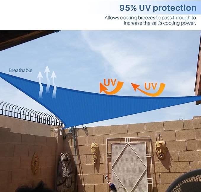 E&K Sunrise 12' x 12' x 12' Sun Shade Sail Triangle Canopy Shade Cover UV Block for Patio Backyard Garden Outdoor (Blue)