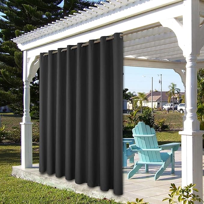BONZER Waterproof Indoor/Outdoor Curtains for Patio Thick Privacy Wide Grommet Curtains for Bedroom, Living Room, Porch, Pergola, Cabana, 1 Panel, 110W x 120L inch, Charcoal