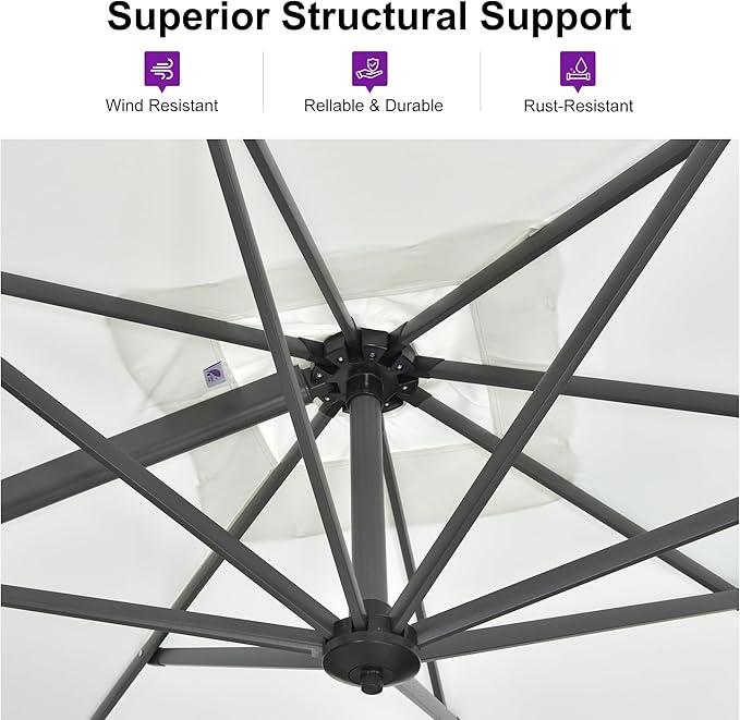 PURPLE LEAF 10 Feet Patio Umbrella with Base Outdoor Cantilever Square Umbrella Aluminum Offset Umbrella with 360-degree Rotation for Garden Deck Pool Patio White