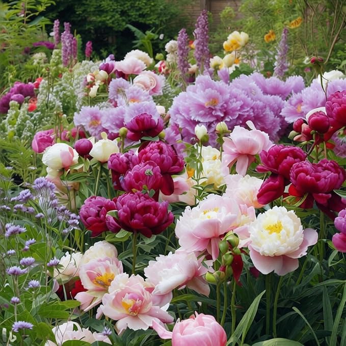 103+ Double Mixed Peonies Seeds Perennial Flower for Planting Outdoors,Premium Peony Seeds,Peony Flowers Seed Non-GMO Heirloom with Ruffled Blooms Garden