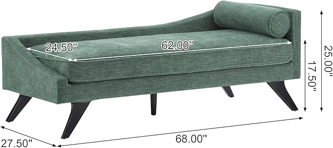 Christopher Knight Home Cagle Upholstered Loveseat Sofa with Splayed Legs, Birch Wood Frame Lounge Chair, Living Room Chaise Lounge Chair Indoor, Soft Lounge Sofa with Rolled Accent Pillow, Green