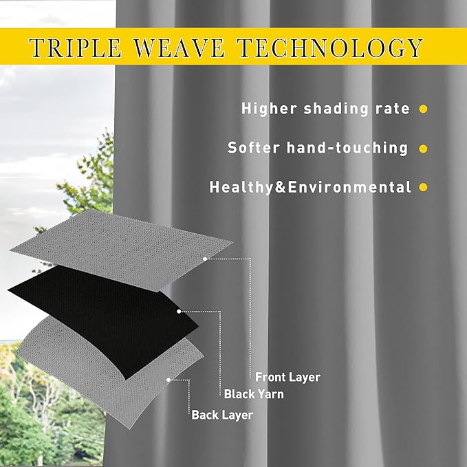 NICETOWN Outdoor Curtains for Patio Waterproof 2 Panels, W100 x L95 Windproof Grommet & Back Tab on Top & Bottom Thermal Insulated Sun Blocking Drapes with Rope for Deck, Silver Grey