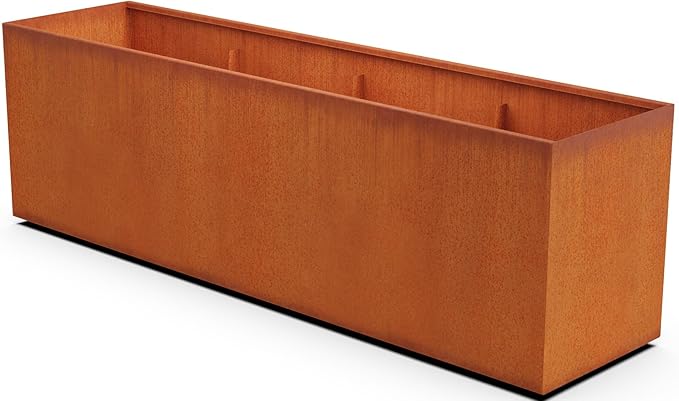 Plantercraft Large Rectangular Planters for Outdoor Plants 96x24x30 Inch Extra Large Corten Steel Planter | Heavy Duty Metal Planter Box for Commercial & Residential Modern Landscapes